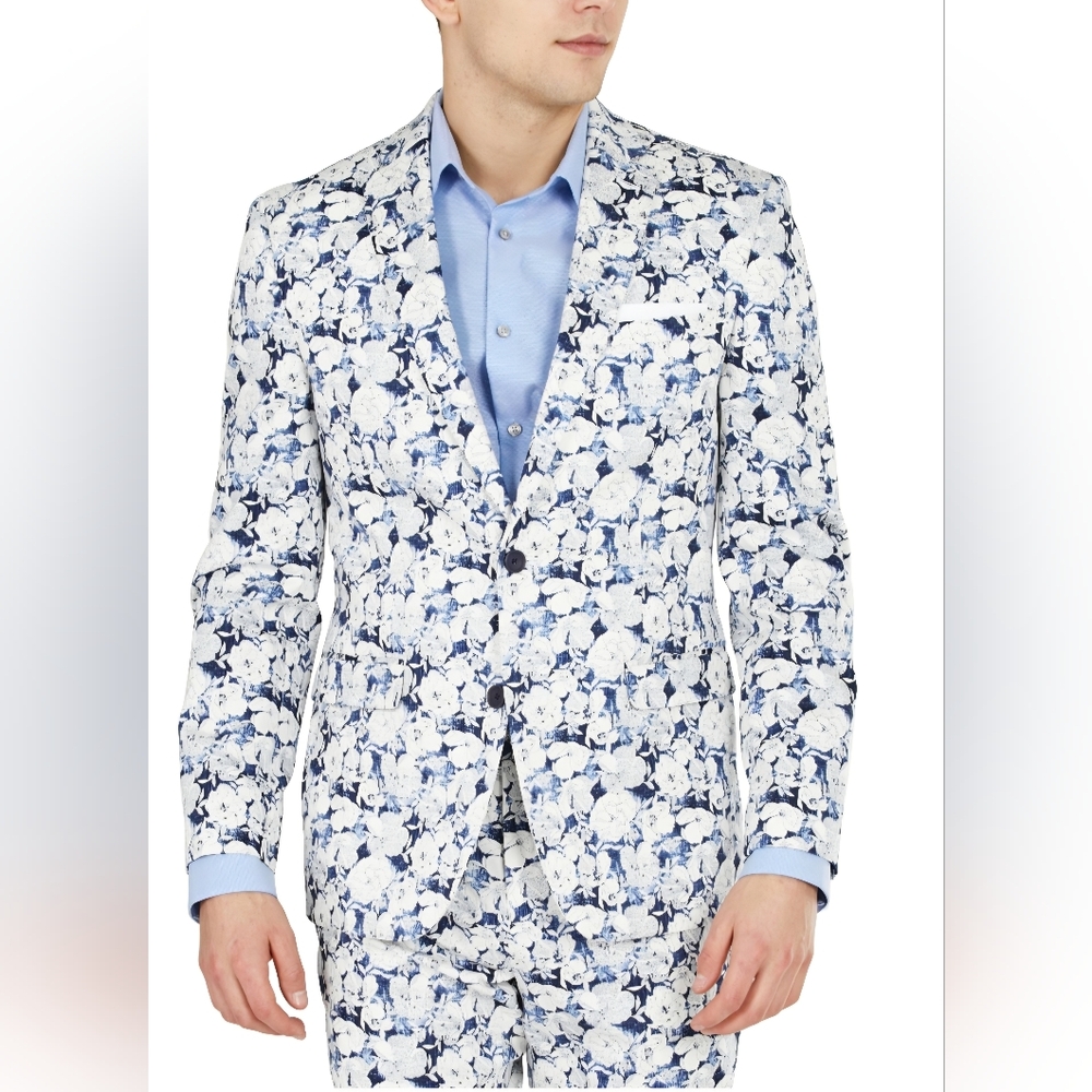 BAR III Mens Navy Single Breasted Floral Blazer Sport Coat Size 42R NWT BZ-3208